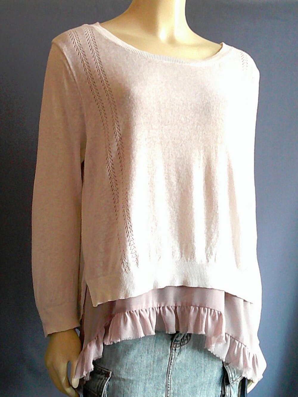 Anthropologie Canary Cotton Blend Ivory Purple Layered Top XL